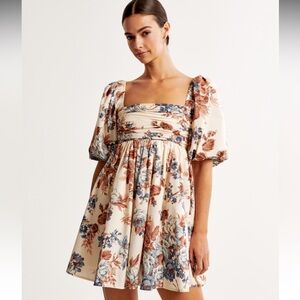 Emerson Poplin Puff Sleeve Mini Dress in Cream Floral